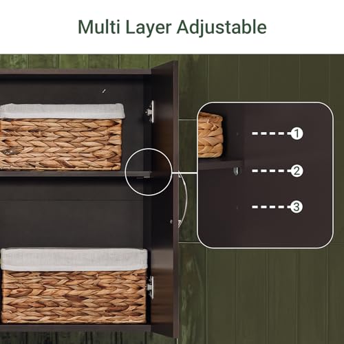 Haotian Wall Cabinet Laundry Room, Medicine Cabinet for Bathroom Kitchen Garage,Floating Cabinet Hanging Storage with Adjustable Shelf, Brown FRG231-BR - Image 5