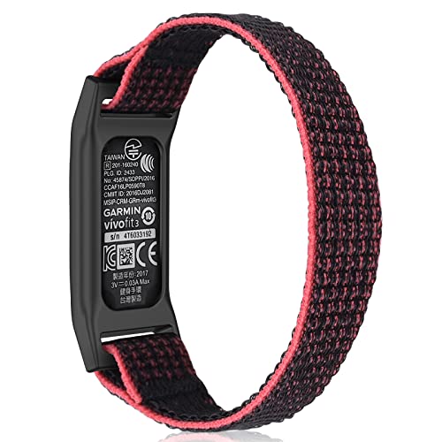 C2D JOY Sport Woven Nylon Strap Hoop&Loop Wristband Compatible with Garmin Vivofit 3 Tracker (Pink&Black)-Large (5.5-8.1in)