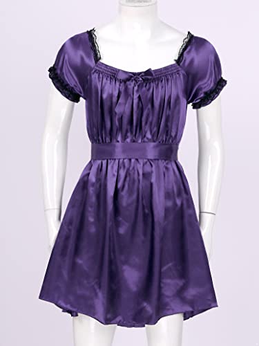 Yartina Men's Sissy Lingerie Satin Lace Frilly Dress Ruffles Pajamas Nightwear Crossdress Nightdress2