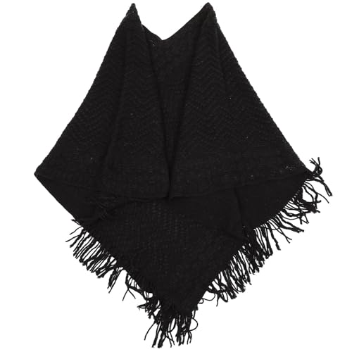 MAGICLULU Poncho Capa de Invierno para Mujer y Niñas, Chal de Lana de Punto Negro Diseño Sencillo y Cálido para Días Fríos