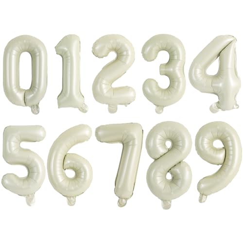 TONIFUL Balloons 16 Inch Cream White 0-9 Number Mylar Foil Balloons 10 Pcs Custom Digital Balloons for 2026 New Year Eve Birthday Party Engagement Graduations Anniversary Baby Shower