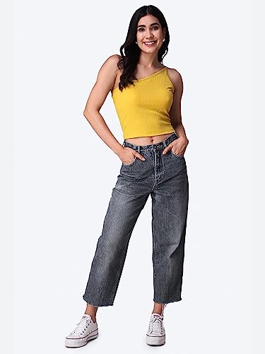 Image of POPWINGS Casual One Shoulder Ribbed Crop Top for Women || Sleeveless Crop Top for Women || Stylish Women Crop Top for Summer || Ribbed Crop Top for Women