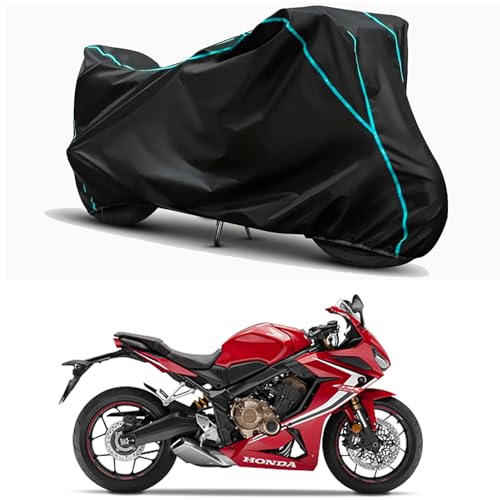 Image of Waterproof Bike Body Cover Compatible for | Honda CB650R | Taffeta Fabric, Sky Piping Design, Bottom Elastic Fit | Dustproof, Sun UV & Rain Protection for All Weather.