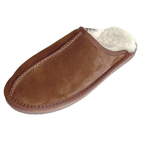Deluxe Men's 'Michael' Sheepskin Slipper Mule with Lightweight Hard Sole (9, Chestnut) Cover