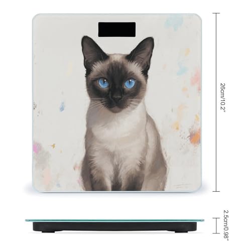 Báscula digital para baño con arte de gato siamés miniatura 2