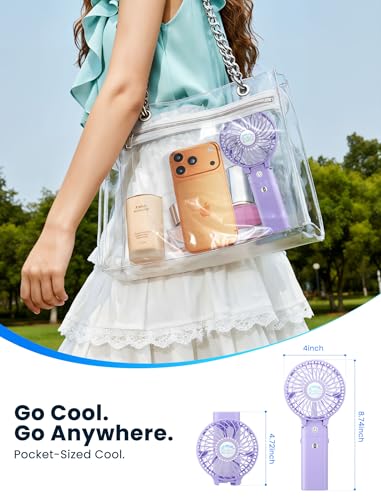 HandFan Ręczny wentylator 5200 mAh, do ładowania, czas pracy 20 h, 3 prędkości, silny przepływ powietrza, osobisty, składany przenośny wentylator 180°, na podróż, lato, koncerty, rzęsy, dojazdy