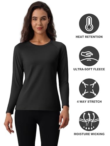 Women's Thermal Fleece Lined Long Sleeve Tops Winter Warm Workout Base Layer4