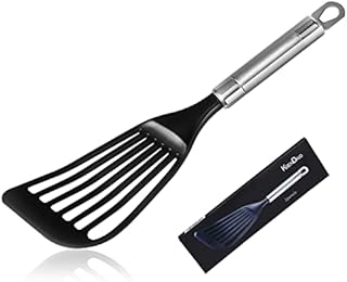 12.6“ Nonstick Spatula Turner, KSENDALO Thin Slotted Spatula, Wide Nylon Blade Lightweight but Sturdy Kitchen Fish Spatula, Desgin for Non-stick Pan, Black(option 1)