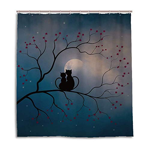 Rideau de douche en polyester noir motif chat 182 x 183 cm
