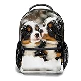 aportt Bernese Dog Print Kids Backpack for School Casual Daypack Backpacks Cute Puppy Lightweight Book Bag Snow Winter Shoulder Bag for Boys Girls Students Travel Camping Outdoor