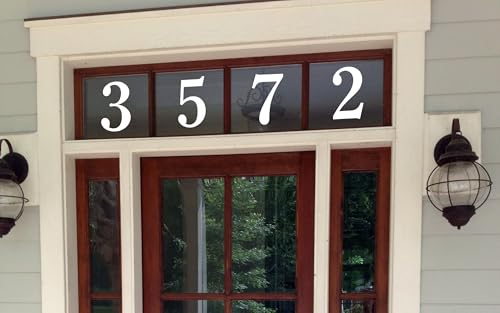 White - 8-inch tall - Clearface Classic Serif Transom Window Numbers Vinyl Decal Sticker for Door Glass Address Weather Resistant
