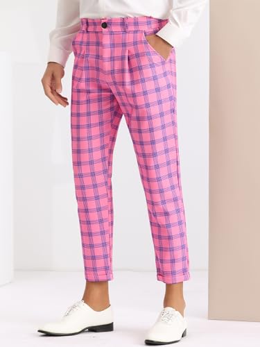 Lars Amadeus Plaid Dress Pants for Men's Stretch Pleated Front Formal Checked Golf Pants2