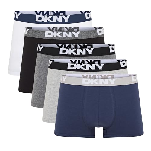 DKNY Hombres Bañador Gris/Negro/Azul Marino/Gris Oscuro/Blanco Paquete de 5 Medio