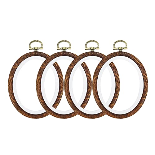 Image of Semetall 4pcs Oval Embroidery Hoops 2.95 inchx3.74 inch Inch | Imitation Wood Embroidery Display Frame Mini Cross Stitch Hoop for Fabric Embroidery and Christmas Decoration