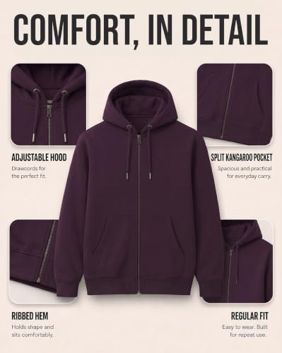 Image of Nobero Classic Zipper Hoodie for Men | Zip Up Hoodies for Men | Regular Fit | Full Zip Closure | Drawstring Hood | Zipped Hooded Sweatshirt | Cotton Rich Zipper Fleece Hoodie