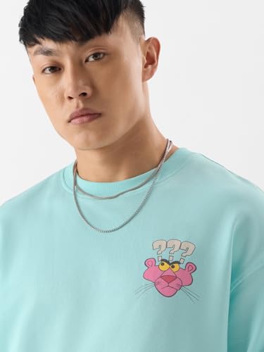 Image of The Souled Store Official Pink Panther: What is Life? Mens and Boys Oversize Fit Full Sleeves Graphic Printed Cotton Blue Color T-Shirt