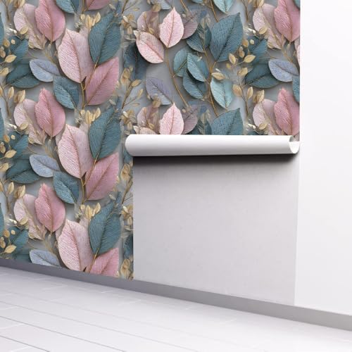 Removable Peel and Stick Wall Stickers 39.37x15.75 Inch Pastel Botanical Leaf Pink Blue Gold Modern for Bedroom Living Room Study Areas Decor