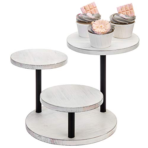 Cake Risers. MyGift 3 Tier Vintage White Wood and Black Metal Pipe Cake