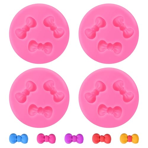 YBEATY 4 PCS Bows Chocolate Molds Mini Cute Bow Silicone Chocolate Fondant Molds Sugar Candy Cake Pop Bow Craft Molds for Cupcake Cake Candy Chocolate Sugarcraft Pudding DIY Decoration (Shape 1)