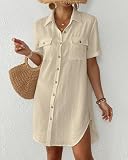 Bsubseach Damski kostium kąpielowy Coverup Button Down kostium kąpielowy Cover Up do mody kąpielowej na lato koszula plażowa sukienka odzież Resort Wear S-XXL, morela, XL