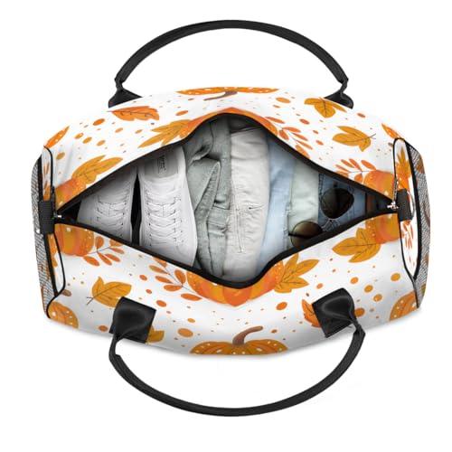 Halloween Travel Duffle Bag for Women Men Foldable Waterproof Weekender Bag Carry on Tote for Overnight Sports Gym Orange Fall Pumpkin4