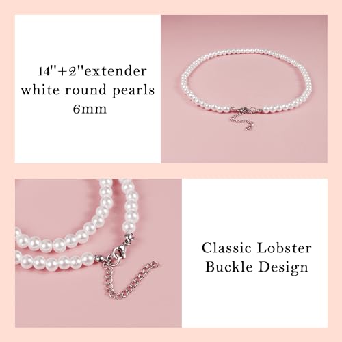 Pearl Necklaces for Women, Gold Pearl Choker Dainty Single Pearl Necklace Layered Daisy Necklace Set Pendant Strands for Bride Bridesmaids, Homecoming Costume Prom Jewelry Wedding Gifts