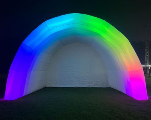 Portable Inflatable Stage Tent Indoor/Outdoor Rooftop Booth Inflatable Stage Cover Marquee Concert Shelter Dome Marquee Cover with Blower (White with LED, 15ft L×20ft W×13.2ft H)