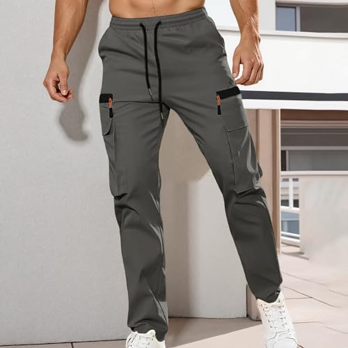 Cargo Pants for Men Relaxed Fit Joggers Pant Elastic Waist Drawstring Straight Pants with Zipper Pockets2