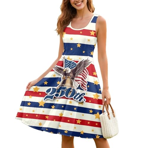 Image of Women Stylish Tank Dresses Sleeveless Round Neck Midi Casual Dress with Pocket for Summer