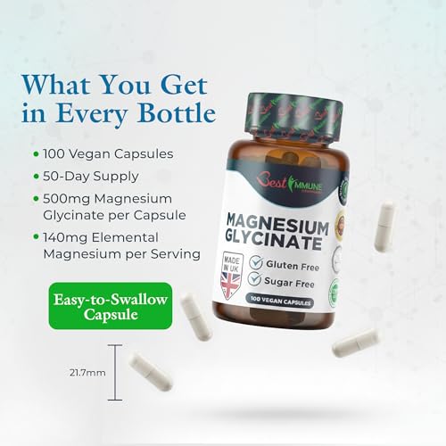 Best Immune Magnesiumglycinat 500 mg Hochdosiertes Magnesium Für Optimale Aufnahme und Bioverfügbarkeit Unterstützt Energie und Wohlbefinden 100 Vegane Kapseln