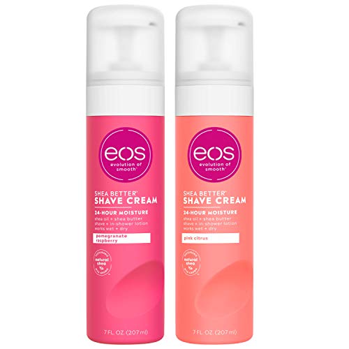 eos Shea Better Shaving Cream for Women Variety Pack - Pomegranate Raspberry + Pink Citrus, Shave Cream, Skin Care and Lotion with Shea Butter and Aloe, 24 Hour Hydration, 7 Fl Oz, Pack of 2