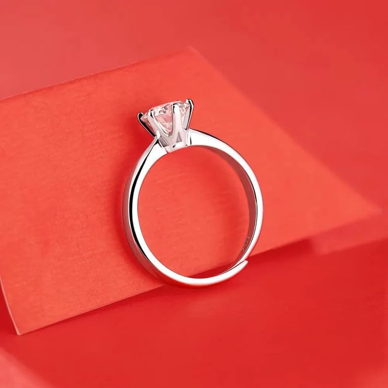 Image of Zarkan 925 Sterling Pure Silver Premium Solitaire Ring, Adjustable | American Diamond Cut | Gifts For Women & Girls |With Certificate of Authenticity | Certified