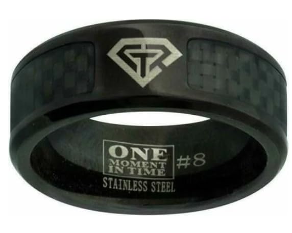 One Moment In Time J198 Size 8-13 Black Carbon Fiber Superman Stainless Steel Ring Mormon LDS CTR
