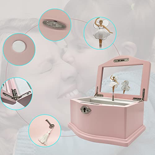 Jozen Gift Ballerina Musical Jewelry Box With Mirror For Girls，Pink Kid's Jewelry Storage Music Chest #TOP3