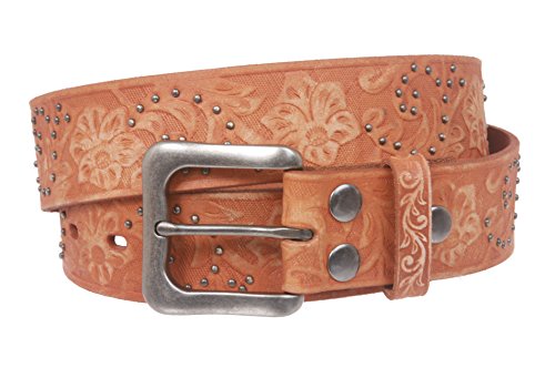 Snap On 1 1/2" Vintage Cowhide Leather Floral Embossed Studded Belt3