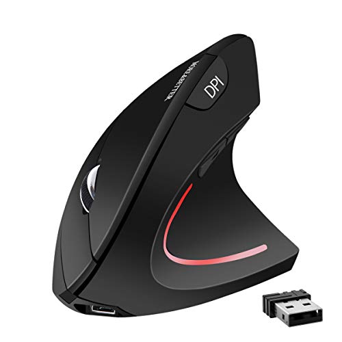 More&Better Wireless Vertical Mouse 2.4G USB Rechargeable Ergonomic Optical Computer Mouse, Black