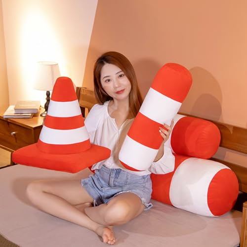 Image of ELAINREN Realisitc Roadblock Pole Stuffed Model Pillow Cuddly Red Road Cone Plush Toy Soft Safety Traffic Cone Plushie Doll for Photo Prop Construction Party Favors /19.6''