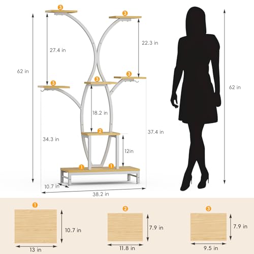 Image of Plant Stand Indoor with Grow Lights - 7 Tiered Metal Corner Shelf for Multiple Plants, 63.4 inch Corner Plant Stand for Indoor Plants, Tree-Shaped Plant Rack for Home, Living Room, Office & Patio Decor