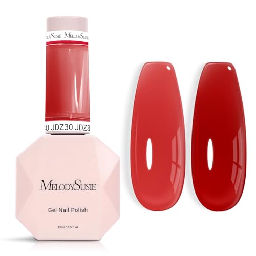 Image of MelodySusie Red Gel Nail Polish, 0.5Fl.oz Jeweliver Jelly Nail Polish Translucent Cherry Red Deep Color Sheer Soak Off UV LED Light Cure Gift for Women Nail Art Manicure JDZ30