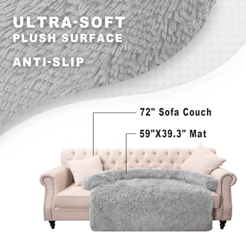 Image of Calming Dogs /Cats Bed Mats, Dog Pad Washable Removable Couch Cover, Plush Long Fur Mat for Pets, Waterproof Lining, Perfect for Small, Medium and Large Dogs and Cats (Light Gray, 59 inchx39 inch)