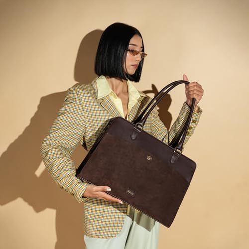 Image of Theater Dr. Grief Brown Croco Handbag for Women | Structured Top Handle Tote with Spacious Interior | Elegant Office Work & All Day Essential Laptop Bag