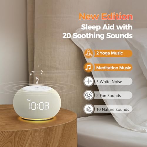 Reacher Auto-Dimmable Alarm Clock White Noise Machine with Night Light, 20 Soothing Sounds, Sleep Timer, Fabric LED Display, Precise Volume Control, Small Sound Machine for Nursery, Baby - Image 5