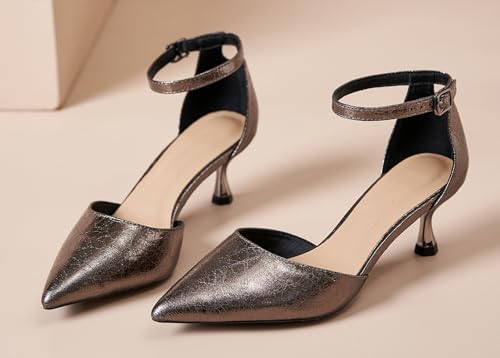 LizFoYa Women D’Orsay High Heels Metallic Leather Closed Pointy Toe Evenning Party Ankle Strap Shoes3