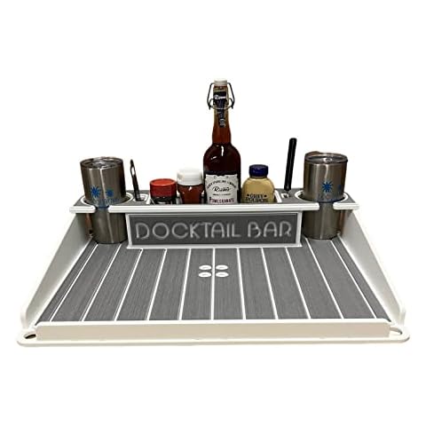 Docktail Bar Utility Boat Table - Pontoon Rail Mount | Boat Caddy Organizer, Portable Boat Table and Boat Bar, Pontoon Tables for Boats with Cup Holders, Boat Storage Accessories Cover