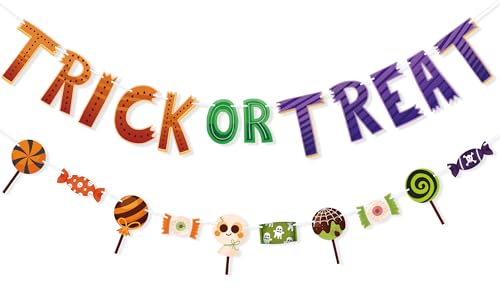 Trick or Treat Banner for Halloween Party Decorations, Spooky Can...
