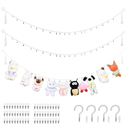 WEXFFU Organizador Peluches, 2 Piezas Guarda Peluches, Soporte Colgante para Juguetes de Peluche con 20 Pinzas de Metal, Para Sala De Juegos Dormitorio, Para Colgar Sombreros, Calcetines, Tarjetas