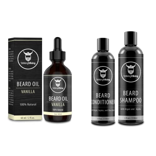 Striking Viking Vanilla Beard Oil (Large 2 oz.) with Beard Shampoo and Beard Conditioner for Men