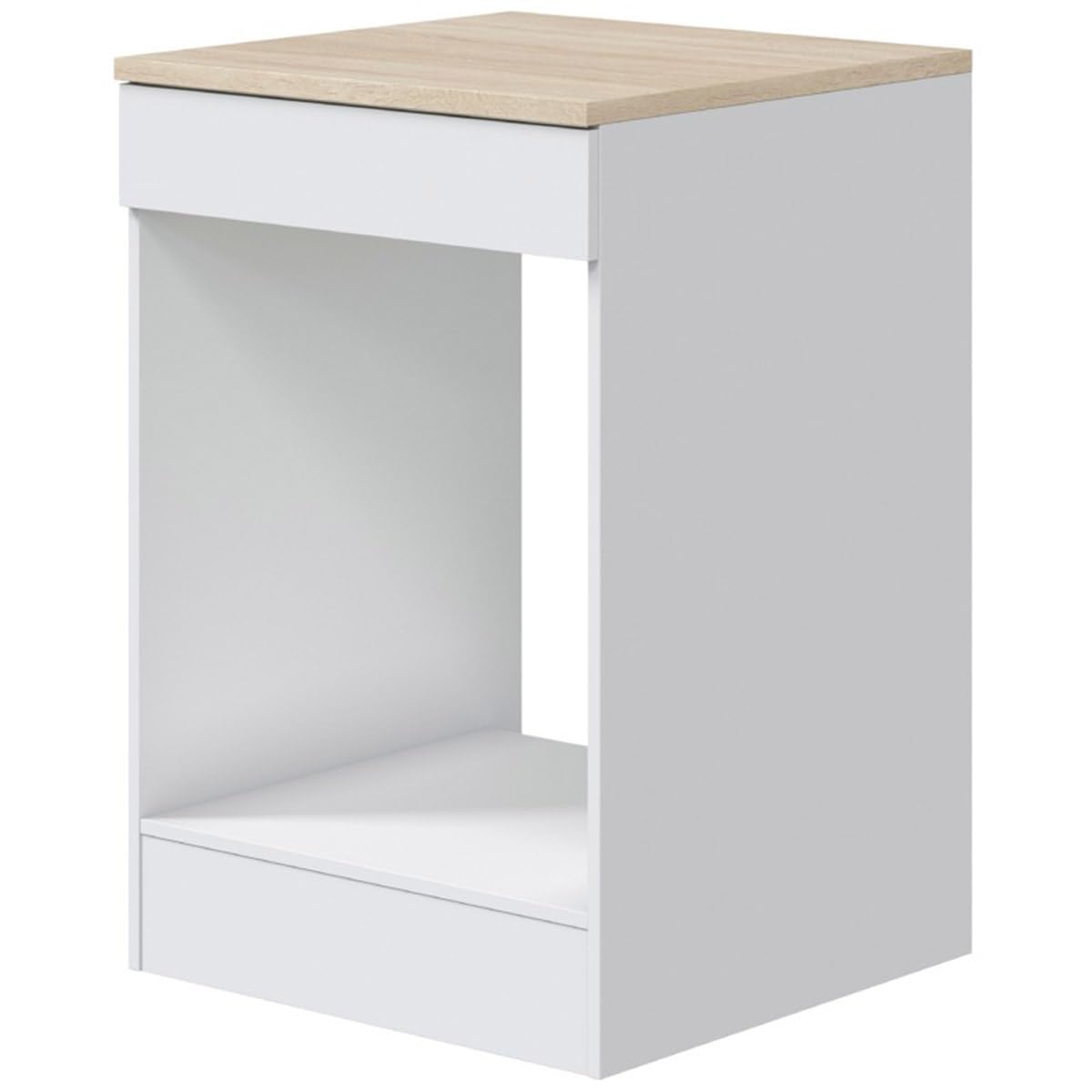 PEGANE - Meuble Bas de Cuisine avec Plan de Travail pour Four Coloris Blanc Brillant/Chêne Canadien - Hauteur 90 x Longueur 60 x Profondeur 60 cm
