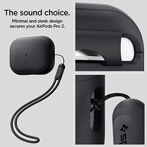 Spigen Silicone Fit Case Compatible with AirPods Pro 2 (2023/2022) - Black, Black Case & Wrist Strap in Black - Image 3