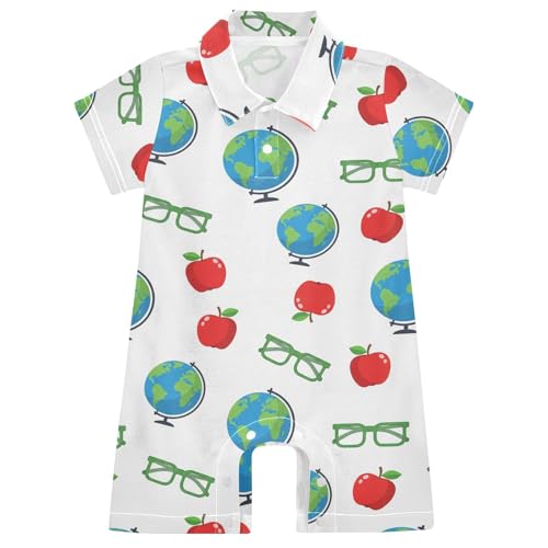 KOCOART Baby Romper 3-6 Months Boys Globe Glasses Summer Polo Neck Jumpsuits Soft Infant Girls Bodysuit with Snap Closure,